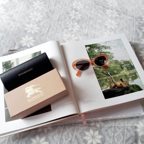 NWOT Burberry orange glitter grey lens oval sunglasses - Picture 3 of 14